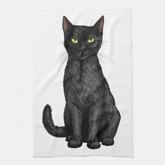 Black cat tea towel (Vertical)