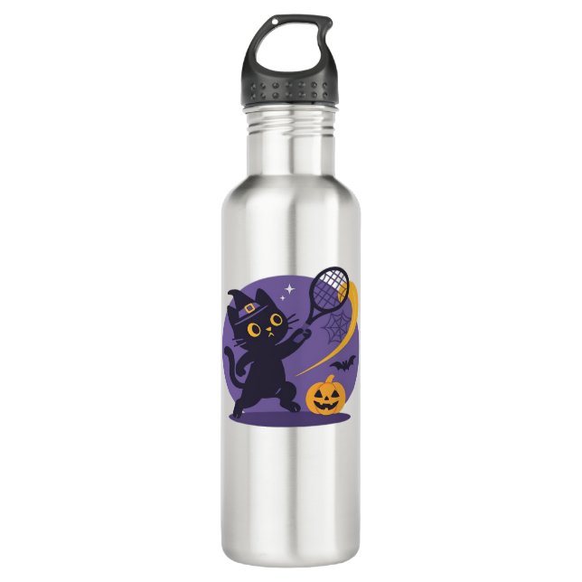 Black Cat Tennis Serve Essential T-Shirt 710 Ml Water Bottle (Front)