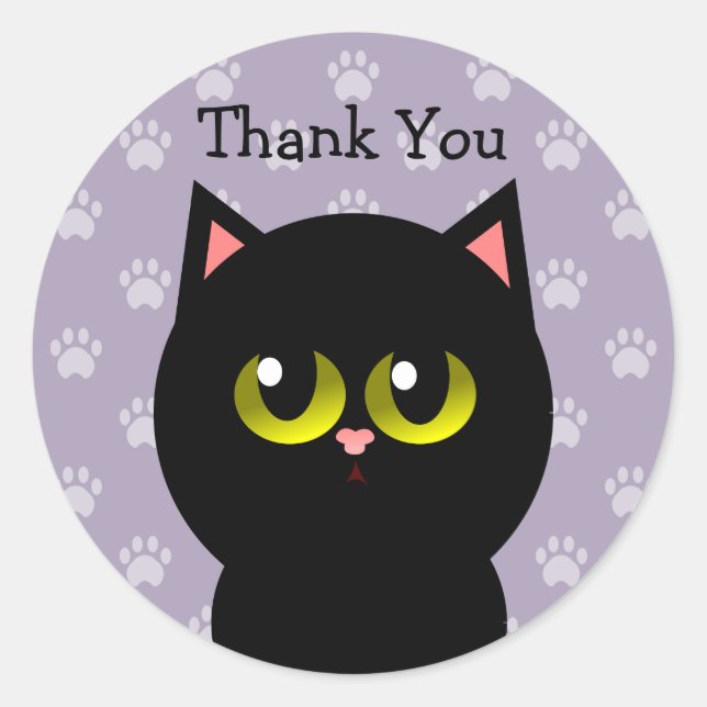 Black Cat Thank You Classic Round Sticker (Front)