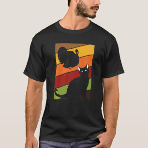 Black Cat Thanksgiving Day Retro Turkey Autumn Fal T-Shirt