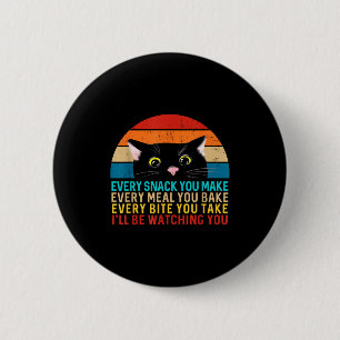 Black cat themed every snack make retro peeking ca 6 cm round badge