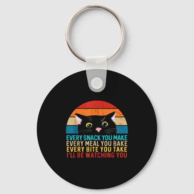 Black Cat Themed Every Snack You Make Retro Peekin Key Ring (Front)