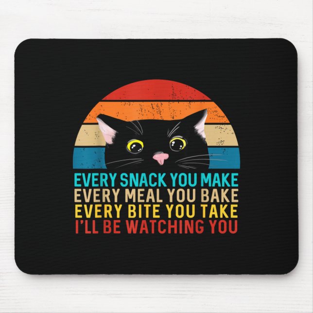 Black Cat Themed Every Snack You Make Retro Peekin Mouse Mat (Front)