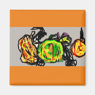 Black cat three pumpkins magnet