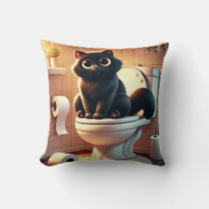 Black Cat Toilet – Funny Bathroom Art Cushion