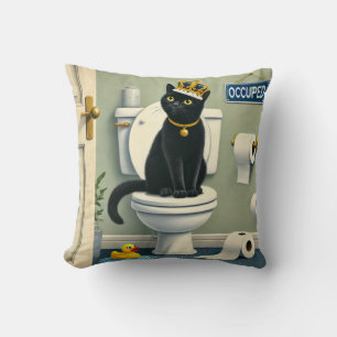 Black Cat Toilet King – Funny Bathroom Humour Cushion