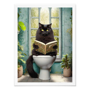 Black Cat Toilet Photo Print
