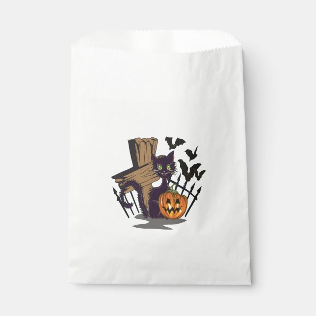 Black Cat Tombstone Bats Halloween Favour Bags (Front)