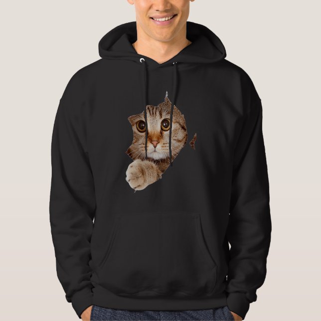 Black Cat Torn Cloth Cat  Cat Mom Kitten Hoodie (Front)