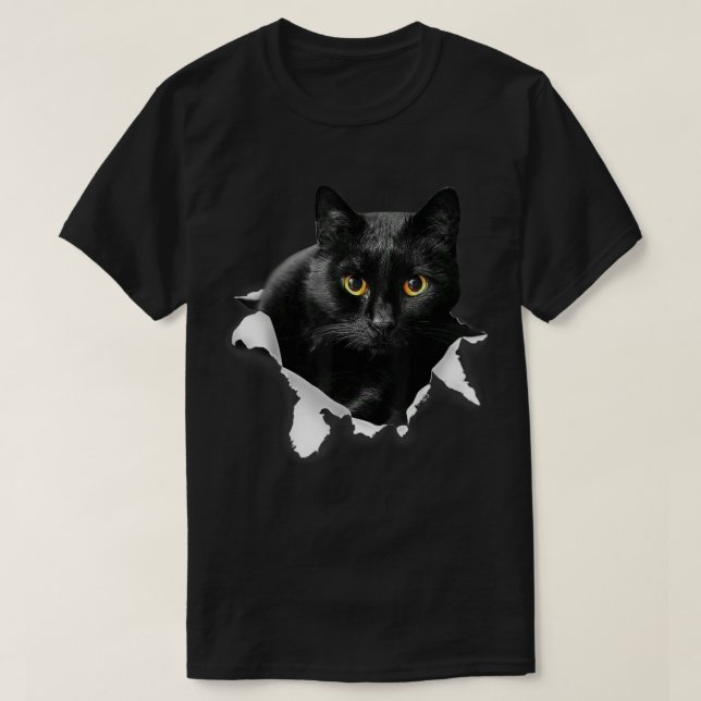 Black Cat Torn Cloth Gifts For Cat Lover, Cat Dad, T-Shirt (Design Front)