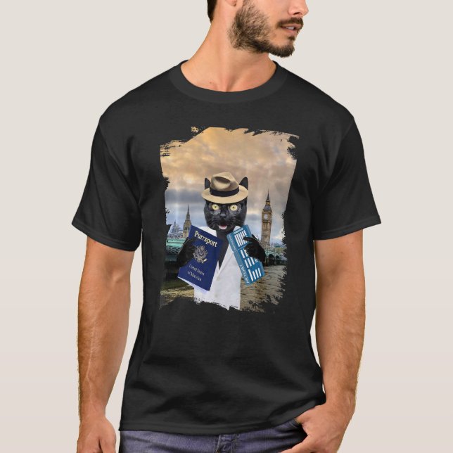 Black Cat Tourist In London England Funny Premium T-Shirt (Front)