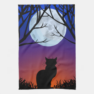 Black Cat Towel Black Cat Art Tea Towels Cat Decor
