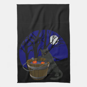 Black Cat Towel Spooky Halloween Cat Tea Towels