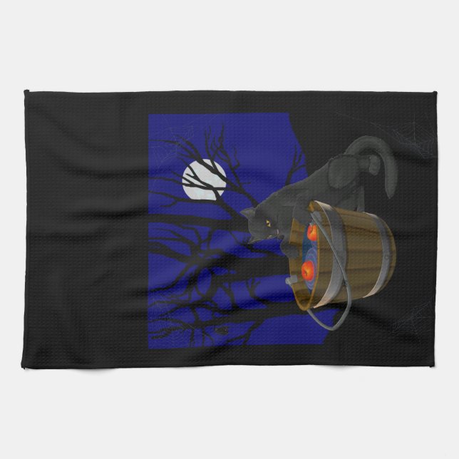 Black Cat Towel Spooky Halloween Cat Tea Towels (Horizontal)