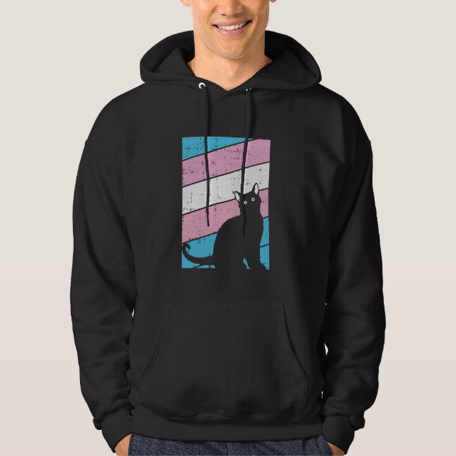 Black Cat Trans-gender Pride Kitten Lover LGBT-Q P Hoodie (Front)