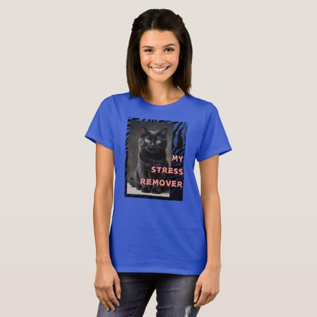 Black cat, transparent background with stripes  T-Shirt (Front Full)