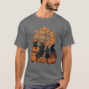 Black Cat Tree Autumn Hello Fall Witch Happy Hallo T-Shirt