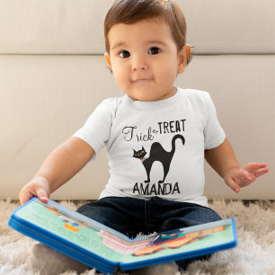 Black Cat Trick or Treat Halloween Baby T-Shirt