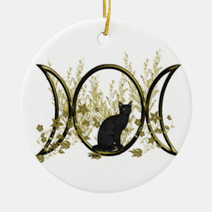 Black Cat Triple Moon Symbol Ceramic Tree Decoration