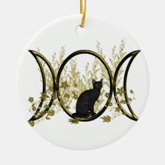 Black Cat Triple Moon Symbol Ceramic Tree Decoration