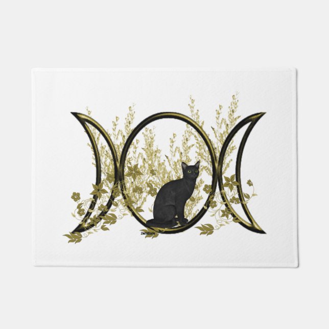 Black Cat Triple Moon Symbol Doormat (Front)