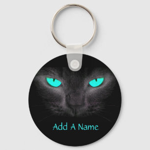 Black Cat Turquoise Eyes Keychain