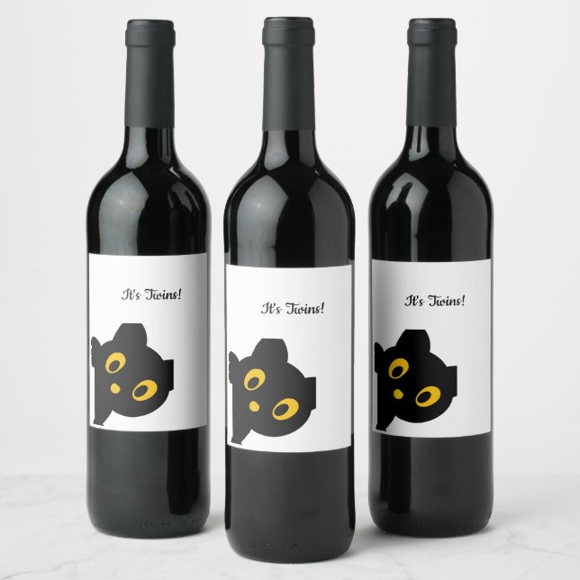 Black Cat Twins Themed Wine Label (Bottles)