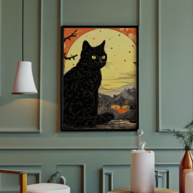 Black Cat Ukiyo-e Photo Print (Creator Uploaded)