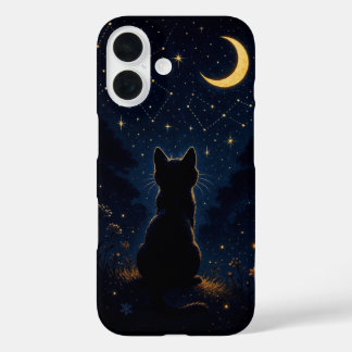 Black Cat Under Crescent Moon - Magical Night Sky  iPhone 16 Case