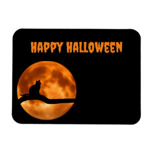 Black Cat Under Orange Moon Return Label Magnet