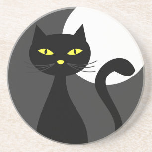 Black Cat Under the Full Moon Halloween Coaster