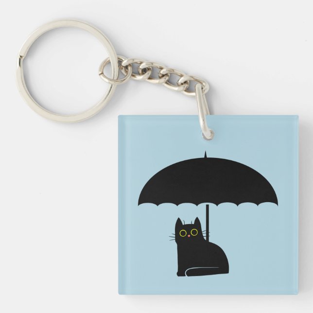 Black Cat under Umbrella Key Ring (Front)