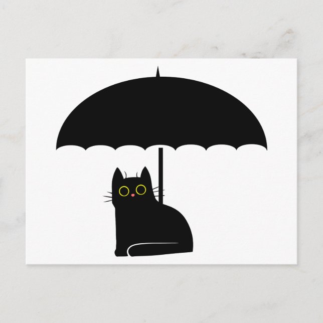 Black Cat under Umbrella Postcard (Front)