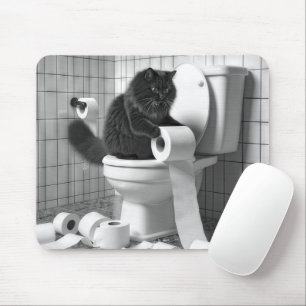 Black Cat Unraveling a Roll of Toilet Paper Mouse Mat