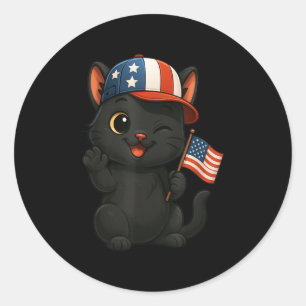 Black Cat Usa Flag 4th July Independence Day Mum D Classic Round Sticker
