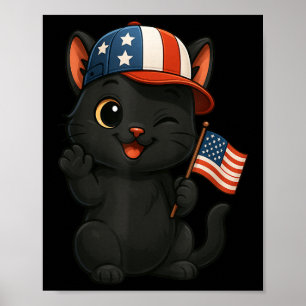 Black Cat Usa Flag 4th July Independence Day Mum D Poster