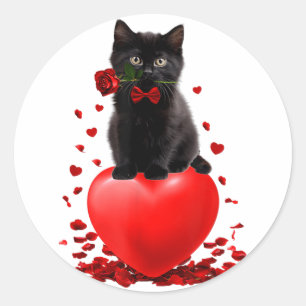 Black Cat Valentine Shirt Women Girls Kids Valenti Classic Round Sticker