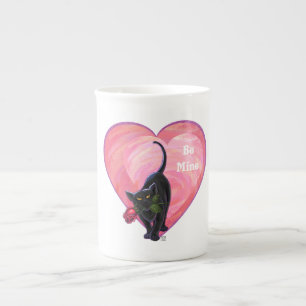 Black Cat Valentine's Day Bone China Mug