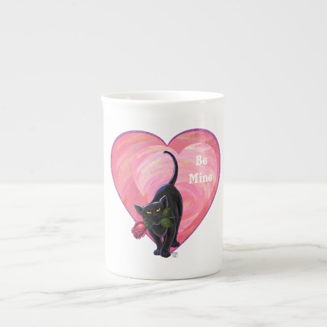 Black Cat Valentine's Day Bone China Mug (Front)