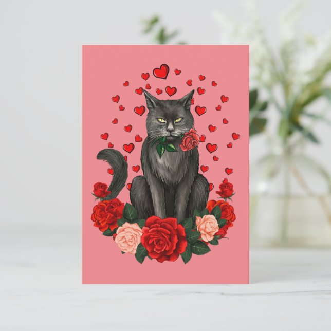 Black Cat Valentines Day Boys Girls Official Teena Card (Standing Front)