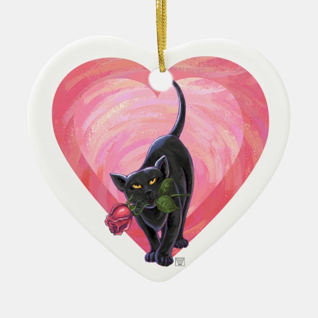 Black Cat Valentine's Day Ceramic Tree Decoration (Front)