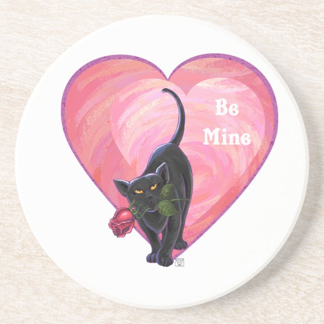 Black Cat Valentine's Day Coaster (Front)