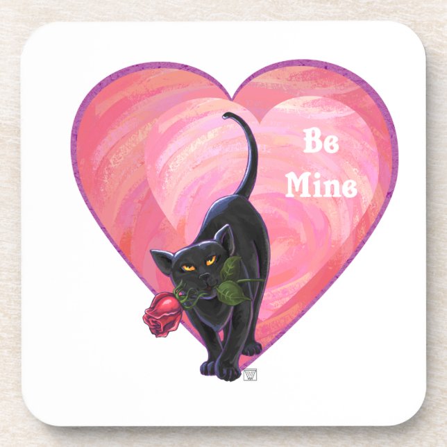 Black Cat Valentine's Day Coaster (Front)