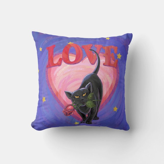 Black Cat Valentine's Day Cushion (Front)