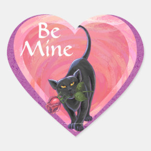 Black Cat Valentine's Day Heart Sticker