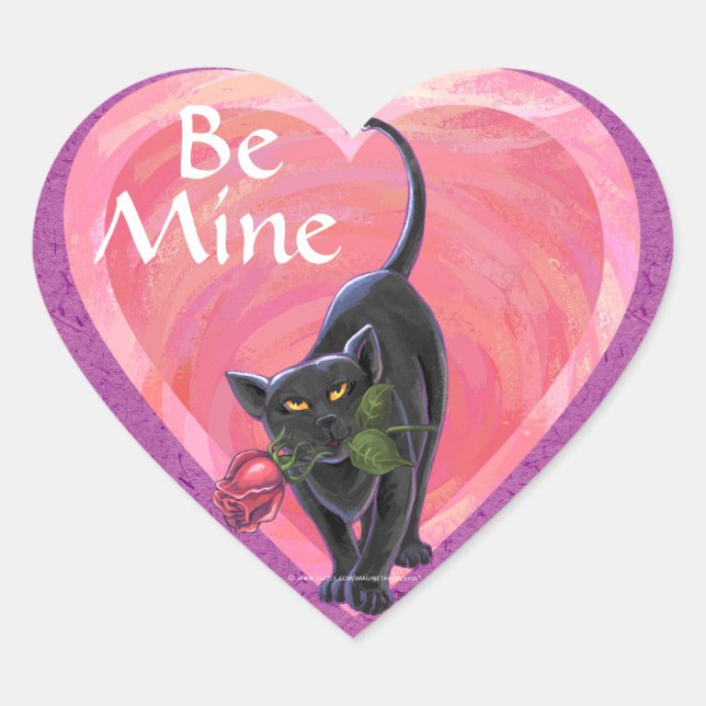 Black Cat Valentine's Day Heart Sticker (Front)