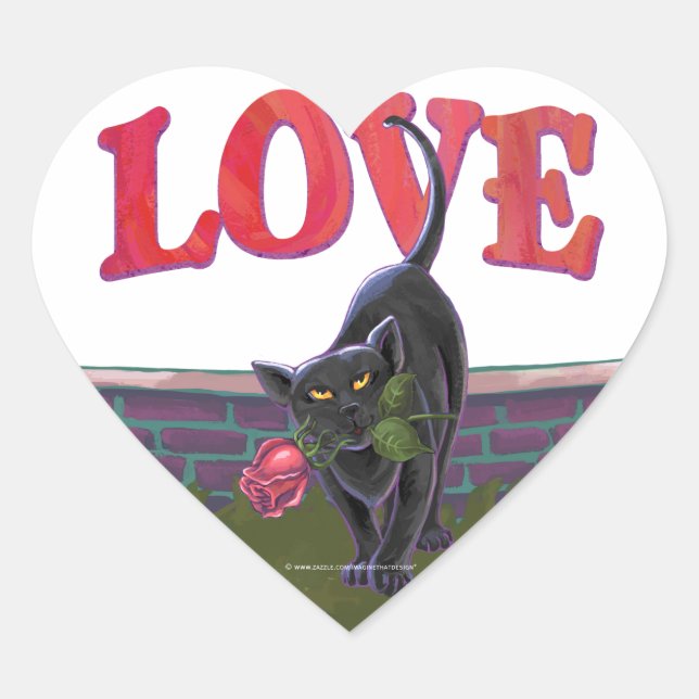 Black Cat Valentine's Day Heart Sticker (Front)