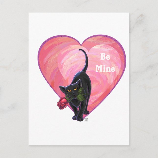 Black Cat Valentine's Day Holiday Postcard (Front)