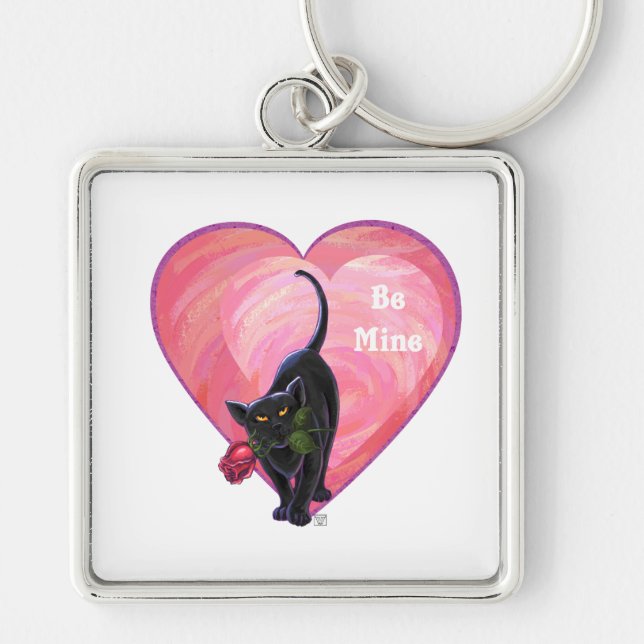 Black Cat Valentine's Day Key Ring (Front)