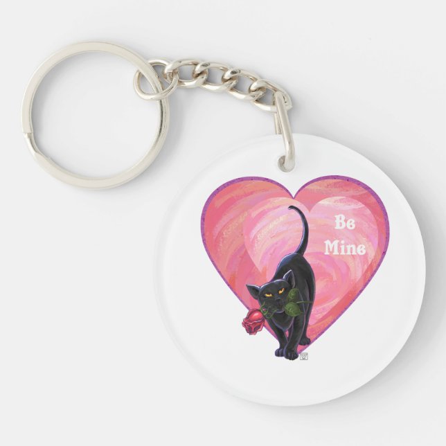 Black Cat Valentine's Day Key Ring (Front)